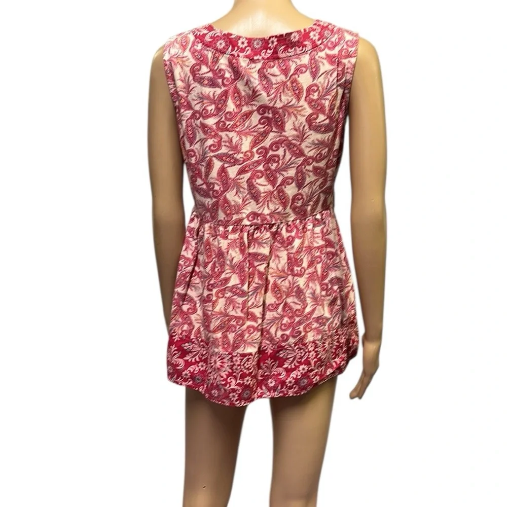 One World Cotton Paisley Print Sleeveless Embellished Tunic Top Blouse Womens S